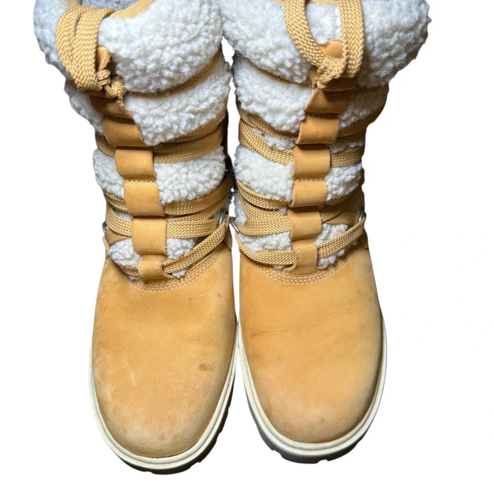 Timberland Women's Wheat Shearling Lace-Up Winter Boots Sz 8.5 Warm Fur Lined